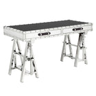 Plata Import Line Office Writing Desk - Stainless and Black Glass - Black-Writing desk