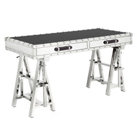Plata Import Line Office Writing Desk - Stainless and Black Glass - Black-Writing desk