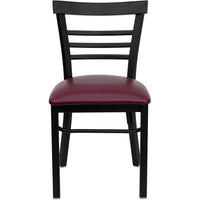 Flash Furniture HERCULES Series Black Three-Slat Ladder Back Metal Restaurant Chair - Burgundy Vinyl Seat - 2 Pack-Set of 2 Metal Dining Chairs