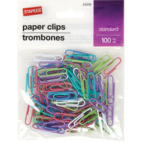 Staples Standard Vinyl-Coated Paper Clips - Assorted Fashion Colours - 100 Pack-Vinyl clips slide easily