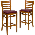 Flash Furniture HERCULES Series Ladder Back Cherry Wood Restaurant Barstool - Burgundy Vinyl Seat - 2 Pack-Ladder Back Design