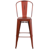 Flash Furniture 30" High Distressed Kelly Red Metal Indoor-Outdoor Barstool with Back-Bistro Style Barstool