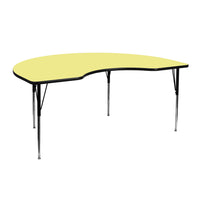 Flash Furniture 48''W x 72''L Kidney Activity Table with Thermal Fused Top and Standard Height Adjustable Legs, Yellow-Yellow Laminate