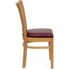 Flash Furniture HERCULES Vertical Slat Back Natural Wood Restaurant Barstool - 2 Pack-Burgundy Vinyl Upholstered Seat