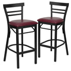 Flash Furniture HERCULES Series Black Two-Slat Ladder Back Metal Restaurant Barstool - Burgundy Vinyl Seat - 2 Pack-Ladder Back Design