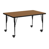 Flash Furniture Mobile 24"W x 48"L Rectangular Oak Thermal Laminate Activity Table - Height Adjustable Short Legs-Popular Rectangular Activity Table