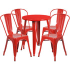 24'' Round Red Metal Indoor-Outdoor Table Set with 4 Cafe Chairs [CH-51080TH-4-18CAFE-RED-GG]-Metal Cafe Table
