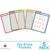 QuickFit 9" x 12" Educational Dry-Erase Pockets, Assorted, 5 Pack-Reduces classroom paper waste and supply costs.