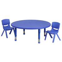 Flash Furniture 45" Round Blue Plastic Height Adjustable Activity Table Set with 2 Chairs-Multipurpose Kids Table Set