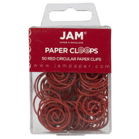 JAM Paper Circular Coloured Papercloops, Red Round Paper Clips, 5 Packs of 50, 250 Total (2187138g)-Red