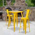 Flash Furniture Tabouret de bar de qualité commerciale, de 30 po avec dossier en métal jaune pour l'intérieur et l'extérieur-Appui-pieds avec patins glisseurs en plastique protecteurs de plancher