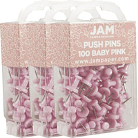 JAM Paper Push Pins, Baby Pink Pushpins, 3 Packs of 100, 300 Total (222419048g)-Baby pink