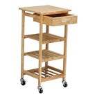 Oceanstar BKC1378 Bamboo Kitchen Trolley-castors for easy mobility to wherever is desired