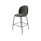 Plata Import - Tabouret en velours gris avec pieds noirs-Tabouret de comptoir adapté à une utilisation intérieure et extérieure