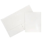 JAM Paper 2 Pocket Laminated Glossy 3 Hole Punched School Folders, White, 25 Pack-White Glossy Cardstock Folders