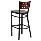 Flash Furniture  Hercules Black Metal Restaurant Barstool, Decorative Cutout Back, Mahogany Wood Back/Seat (XUDG118MAHB)-Mahogany Finished Wood Seat