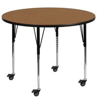 Flash Furniture Mobile 42" Round Oak Thermal Laminate Activity Table - Standard Height Adjustable Legs-Popular Round Activity Table