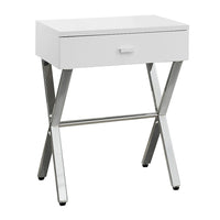 Monarch Specialties 3262 Accent Table - 24"H/Glossy White/Chrome Metal-Glossy White particle board surface with chrome metal legs