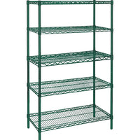 Kleton Green Epoxy Finish Wire Shelving, 5 Shelves, 18"D x 74"H, Starter, 48"W-Depth: 18"