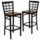 Flash Furniture HERCULES Series Black Window Back Metal Restaurant Barstool - Mahogany Wood Seat - 2 Pack-Window Back Design