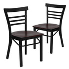 Flash Furniture HERCULES Series Black Three-Slat Ladder Back Metal Restaurant Chair - Mahogany Wood Seat - 2 Pack-Ladder Back Design