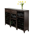 Winsome Ancona 3-Piece Wine Cabinet Modular Set-One Cabinet has one drawer and 24 Slots for bottles.  One has a drawer, Glass Rack and X Shelf.