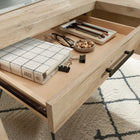 Sauder 58"W Pacific View L-Desk - Prime Oak-Prime Oak finish