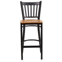 Flash Furniture HERCULES Series Black Vertical Back Metal Restaurant Barstool - Natural Wood Seat-Metal Barstool