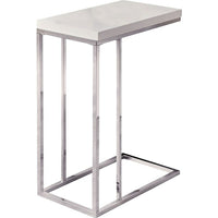 Monarch Specialties 3008 Accent Table - Glossy White With Chrome Metal-What a convenient way to eat or drink on your couch! This beautiful glossy white finished hollow-core accent table is has sufficient space for you to  place your snacks, drinks and even meals. Its chromed metal base provides sturdy support along with a fashionable touch that will suit any d<td>&eacute;</td>cor.