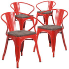 Flash Furniture - Chaise en métal rouge avec siège et accoudoirs en bois-Capacité de poids de 500 lb