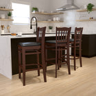 Flash Furniture HERCULES Series Vertical Slat Back Mahogany Wood Restaurant Barstool - Black Vinyl Seat-Solid European Beech Hardwood Construction