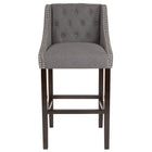 Flash Furniture Carmel Series 30" High Transitional Tufted Walnut Barstool with Accent Nail Trim - Dark Grey Fabric - 2 Pack-Set of 2 Transitional Style Bar Stool