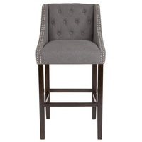 Flash Furniture Carmel Series 30" High Transitional Tufted Walnut Barstool with Accent Nail Trim - Dark Grey Fabric - 2 Pack-Set of 2 Transitional Style Bar Stool