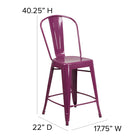 Flash Furniture 24" High Purple Metal Indoor-Outdoor Counter Height Stool with Back-Footrest