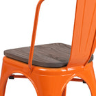 Flash Furniture Orange Metal Stackable Chair with Wood Seat-Textured Walnut Elm Wood Seat