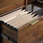Sauder 59"W Clifford Place L-Desk - Grand Walnut-Grommet holes and pass-through allow convenient paths for cables and cords
