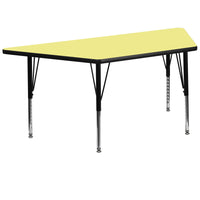 Flash Furniture 30''W x 60''L Trapezoid Activity Table with Thermal Fused Top and Height Adjustable Pre-School Legs, Yellow-Yellow Laminate