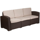 Flash Furniture Chocolate Brown Faux Rattan Sofa with All-Weather Beige Cushions-Curved Arms
