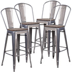 Flash Furniture 30" High Clear Coated Barstools with Back & Wood Seat - 4 Pack-500 lb. Weight Capacity