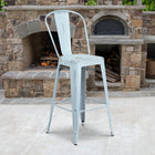 Flash Furniture Commercial Grade 30" High Distressed Green-Blue Metal Indoor-Outdoor Barstool with Back-Floor Protector Rubber Glides