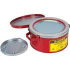 Justrite Bench Cans, 9 3/8" x 4 1/2", 1 Gal, 5Lb-Spring-loaded, perforated plated steel dasher plate