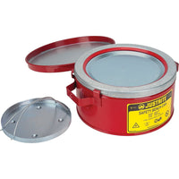 Justrite Bench Cans, 9 3/8" x 4 1/2", 1 Gal, 5Lb-Spring-loaded, perforated plated steel dasher plate