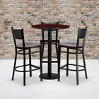 Flash Furniture 30'' Round Mahogany Laminate Table Set with Round Base and 3 Grid Back Metal Bar Stools, Mahogany Wood Seat-Set Includes 3 Bar Stools, Round Table Top and Round Base