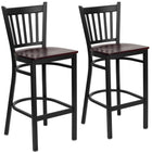 Flash Furniture HERCULES Series Black Vertical Back Metal Restaurant Barstool - Mahogany Wood Seat - 2 Pack-Vertical Back Design