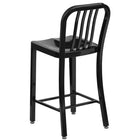 Flash Furniture Commercial Grade 24" High Black Metal Indoor-Outdoor Counter Height Stool with Vertical Slat Back - 2 Pack-Ergonomic Contoured Seat