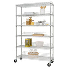 TRINITY 6-Tier Wire Shelving Rack with Wheels, Chrome (TBFC-0907)-Four - 4" x 1" swivel wheels - (2) locking and (2) non-locking