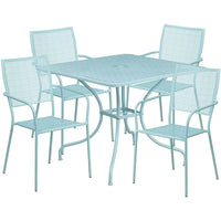 Flash Furniture Commercial Grade 35.5" Square Indoor-Outdoor Steel Patio Table Set with 4 Square Back Chairs - Sky Blue-Table and Chair Set