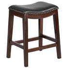 Flash Furniture 26" High Backless Cappuccino Wood Counter Height Stool with Black LeatherSoft Saddle Seat-Counter Height