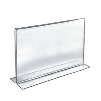 Azar Displays – Porte-affiche horizontal recto/verso en acrylique sur pied, 11 x 17 po, transparent, 10/paquet (152709)-Ce porte-affiche sur pied est idéal pour les présentoirs sur tables de restaurants et pour les comptoirs d’accueil dans les hôtels