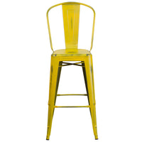 Flash Furniture – Tabouret de bar de 30 po en métal vieilli avec dossier, pour intérieur, jaune (HE353430YL)-Tabouret de bar de style bistro